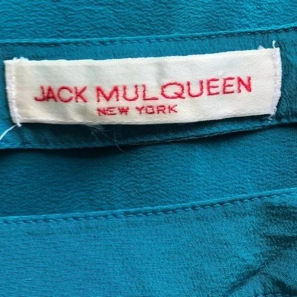 Jack Mulqueen Teal Silk Cutout Bar Back Blouse Top - Picture 4 of 4